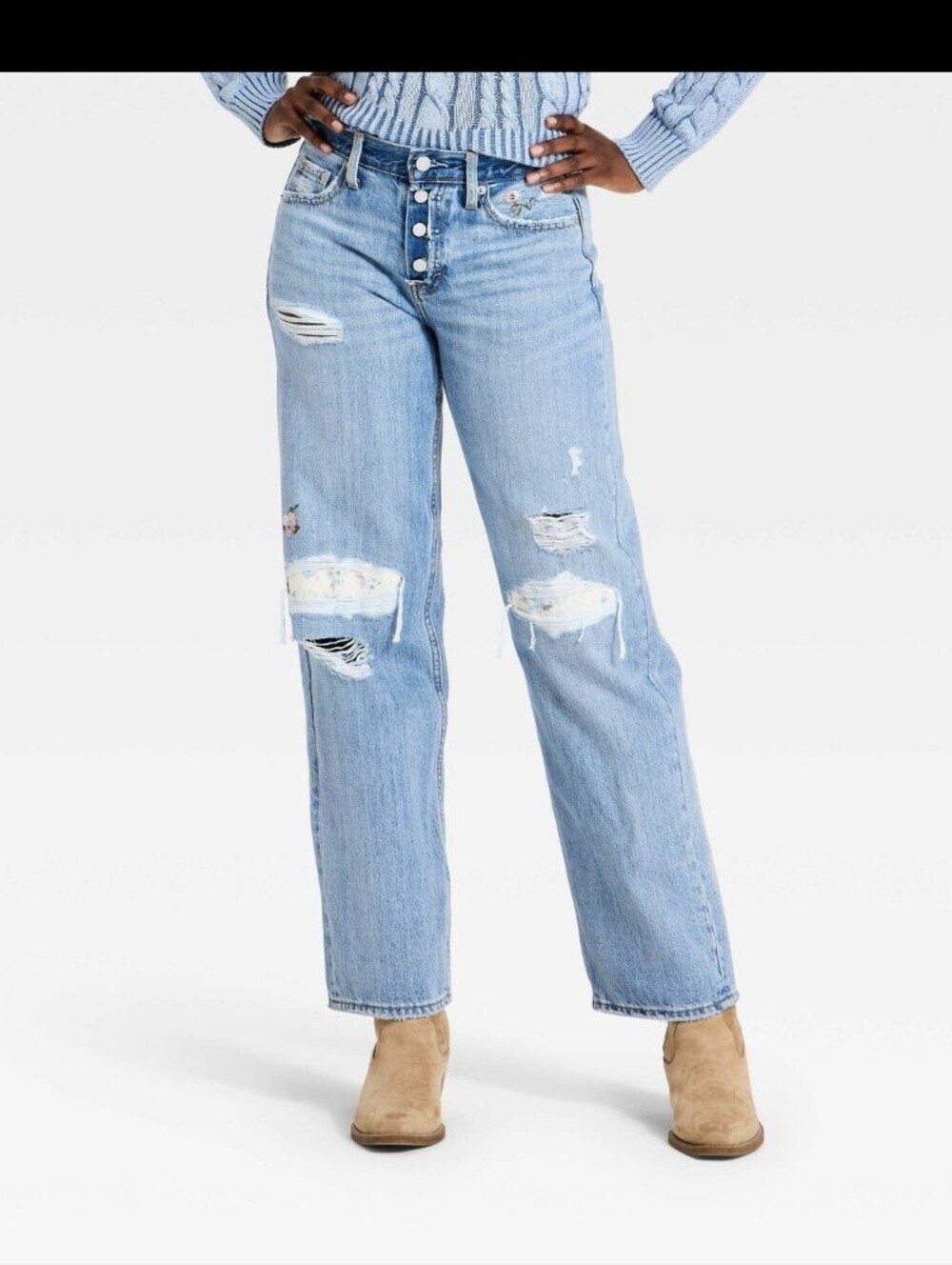 Universal Thread Women's Western Low-Rise Baggy Crafted Jeans, Size 10